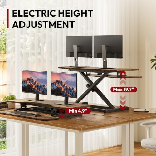 SANODESK Standing Desk Converter with Electric Motor 42" Height Adjustable Riser for Office Home,Dual Monitor and Laptop Workstation with Large Keyboard Tray, Rustic Color - Image 3