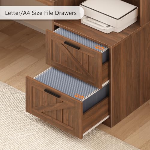 63" Farmhouse L Shaped Desk with Drawers and Printer Stand for Home Office - Image 5
