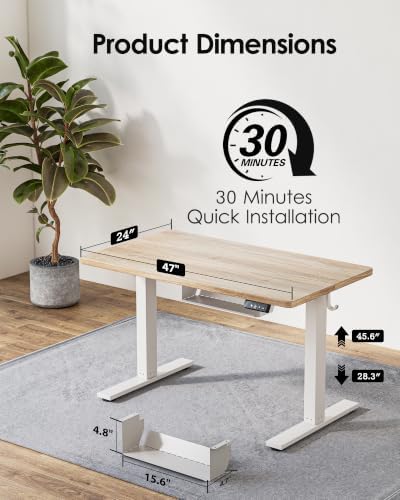 TIQLAB Electric Standing Desk with Cable Tray, 47.2'' x 23.6'', Maple - Image 4