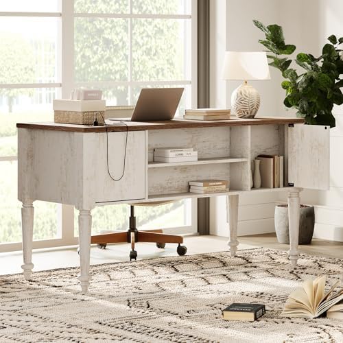 WAMPAT Vintage Writing Desk with Drawer & Cabinet, Farmhouse Executive Desk - Image 3