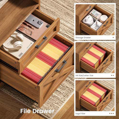 SEDETA 63" Farmhouse Computer Desk with 5 Drawers, Brown - Image 4