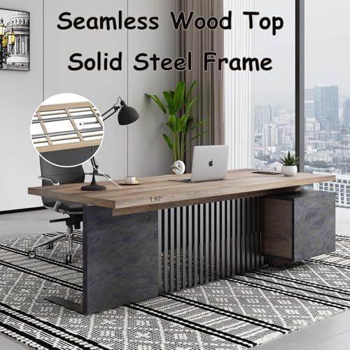 Executive Desk with Privacy Panel, Large Office Desk for Small Business, Computer Desk with Drawers & Storage Cabinets, Thick One-Piece Tabletop (Left Return, 70.86") - Image 7