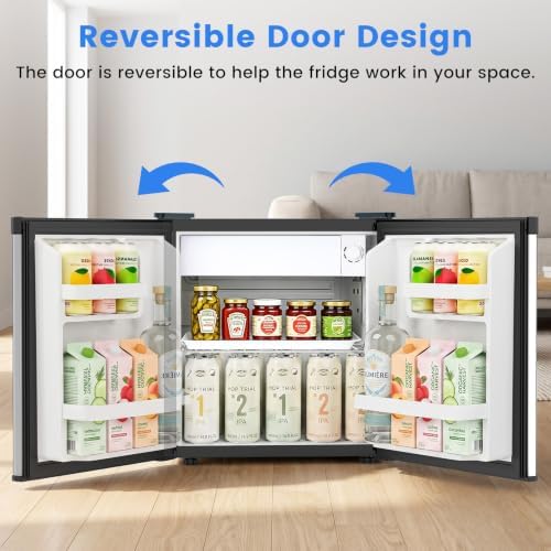 Electactic 1.6 Cu.ft Mini Fridge – Compact Reversible Door Refrigerator with Adjustable Thermostat, Ultra-Quiet Operation, Ideal for Office, Dorm, Bedroom, Apartment (Silver) - Image 3
