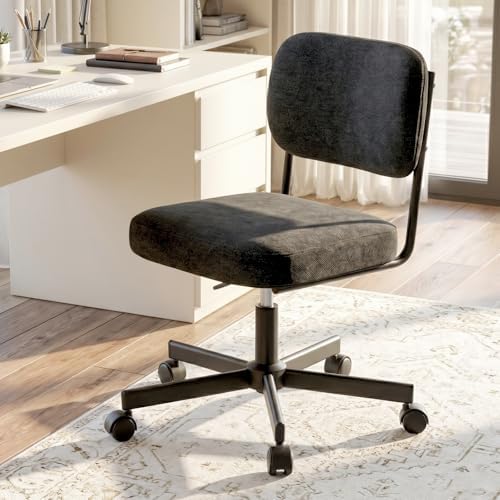 Desk Chair, Armless Swivel Chair with Wheels and Back, Black by VATROS