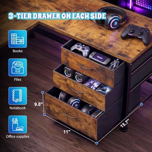 DurayLoly 67" Large Gaming Desk with Power Outlets for Bedroom,Brown - Image 7