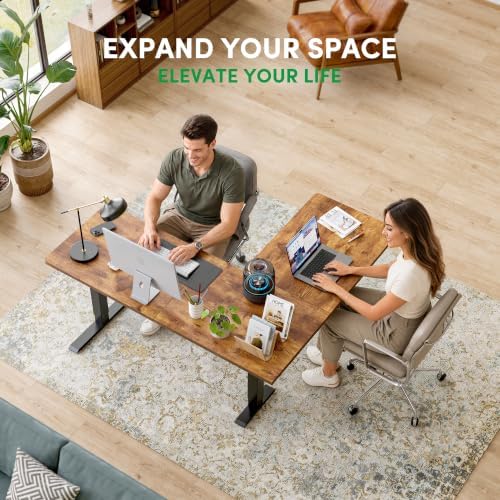 FEZIBO 63" x 55" L-Shaped Standing Desk - Adjustable Corner Desk L Shape, L-Shaped Adjustable Desk with Splice Board, L Shape Standing Desk, Rustic-Brown - Image 2