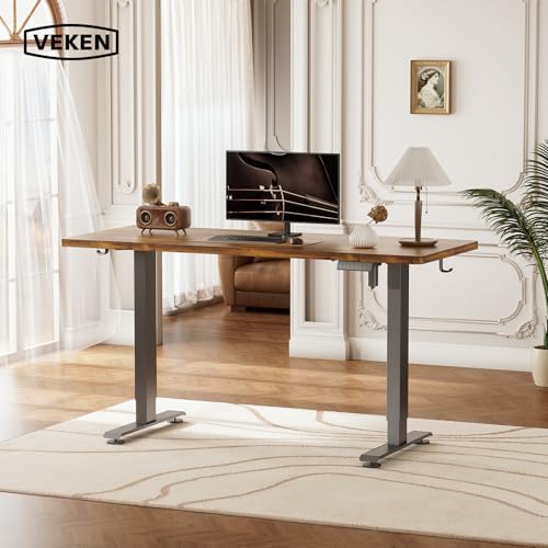 Veken 55 Inch Large Electric Standing Desk, Gaming Table, Brown - Image 2