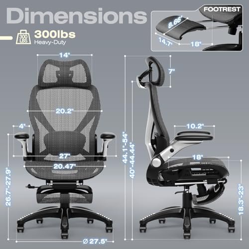 ELABEST X100 Ergonomic Mesh Office Chair with Footrest, Big and Tall Hone Desk Chair with 5D Flip-Up Arms, Adjustable 3D Lumbar Support,Gaming & Executive Computer Chairs - Image 2