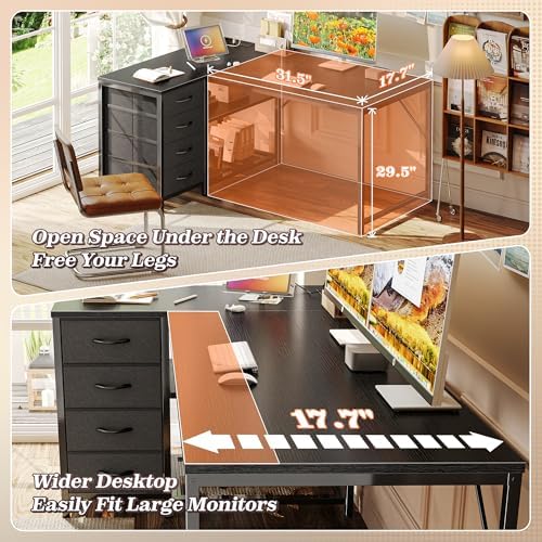 PRAISUN 43.3" Small L Shaped Desk with Power Outlets & 4 Drawers - Image 6