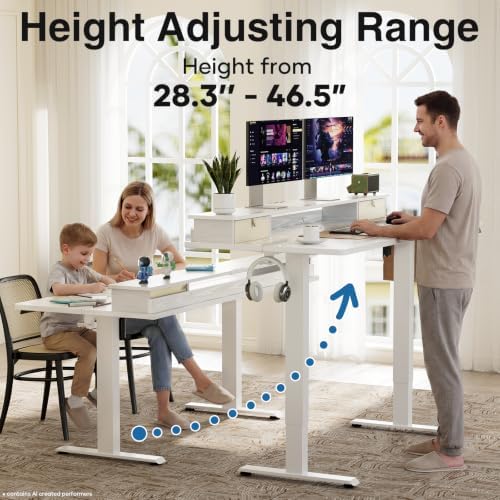 Veken 55x26 in Electric Standing Desk with Drawers, Adjustable Table, White - Image 5