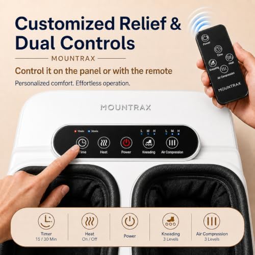 MOUNTRAX Foot Massager Machine with Heat, Foot Massager for Plantar Fasciitis, Neuropathy Pain, Shiatsu Foot Massager with Remote, Fits Feet Up to Men Size 13 (White) - Image 3