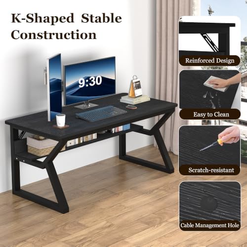 Computer Desk, Office Desk with Storage(55 x 19.7 in, Black) - Image 5