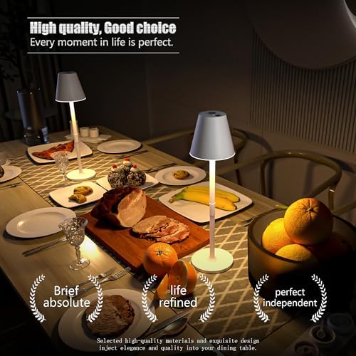 Timjorman 4-Pack Cordless Table Lamps - 5000mAh Rechargeable Battery Operated Desk Lamp, 3-Level Dimmable LED Night Light for Bedroom, Dining, Restaurant - Metal Design(White 4PACK) - Image 3