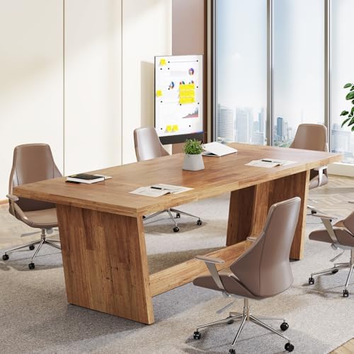Tribesigns 70.87-Inch Executive Computer Desk: Large Home Office Desk with Solid Wooden Pedestal, Industrial Wood Study Writing Table, Workstation Business Furniture, Walnut - Image 5