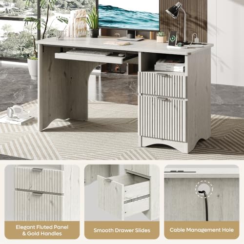 Bestier 55 Inch Computer Desk with Keyboard Tray, File Drawer, White - Image 3