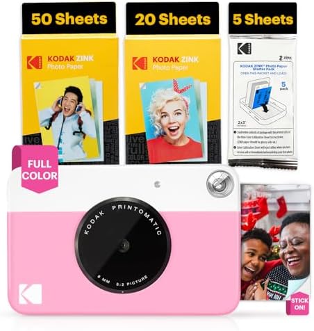 Kodak Printomatic Full-Color Instant Print Digital Camera - 75 Sheets Bundle - Prints On Zink 2x3 Sticky-Back Photo Paper - 5MP, Portable, Creative Fun Gift for Birthday, Christmas, Holiday - Pink by Unknown