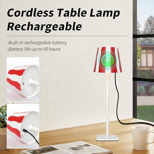 Mr. White Outdoor Waterproof Cordless Wireless Rechargeable Portable Top Touch Battery Operated Powered LED Table Lamp Desk Lamp Lights for Restaurant Kitchen Patio Dinner Dining (Red) - Image 5