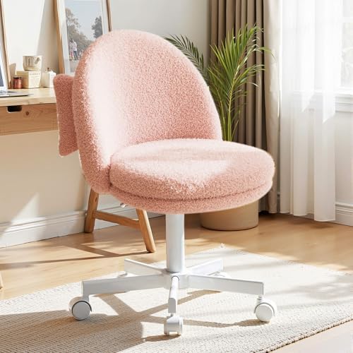 GTPLAYER Velvet Tall Office Chair with Wheels Vanity Chairs with Back, Versatile Height Use: Office to Bar Stools Small Ergonomic Comfy Armlees Computer Desk Chair with Bow Lumbar Pillow for Gift by GTPLAYER