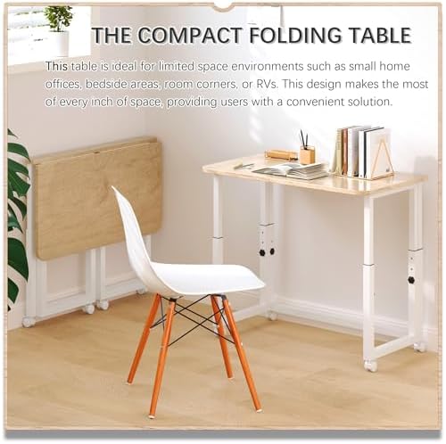 4NM No Tool Assembly 31.5" Small Desk, Folding Portable Desk with Wheels, Adjustable Height Foldable Computer Home Office Desks, Collapsible Study Writing Table for Space Saving Bedroom - Cloud Oak - Image 3