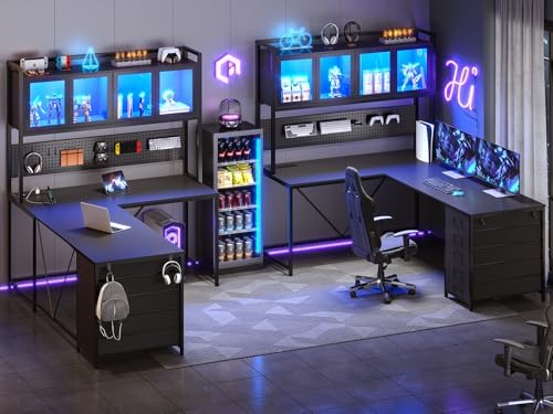 SEDETA L Shaped Gaming Corner Desk with Drawers, Hutch and Storage Shelves - Image 4