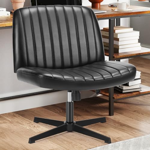 Sweetcrispy Criss Cross Office Chair, Vanity Chair No Wheels, Faux Leather by Sweetcrispy