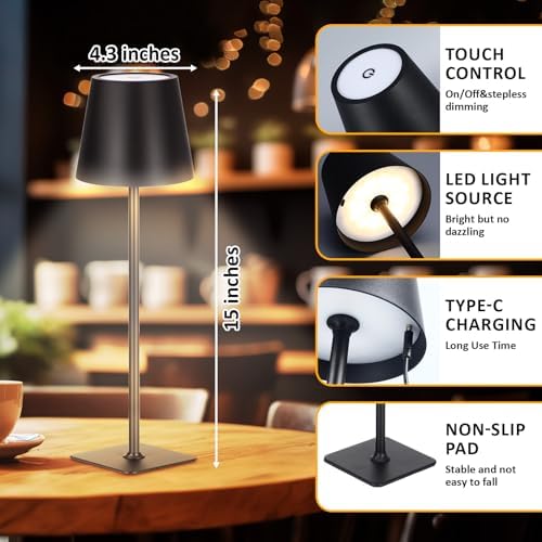 Retisee 2 Pack Cordless Table Lamp Portable Rechargeable Lamps, Black - Image 2