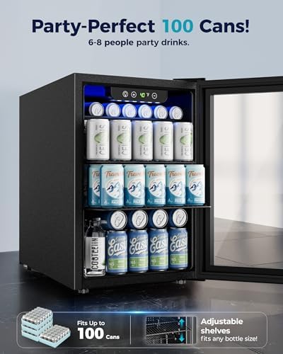 EUHOMY 100 Can Mini Fridge, Beverage Refrigerator with Glass Door, Black - Image 2