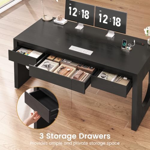 SEDETA 55" Modern Executive Office Desk with 3 Drawers, Black - Image 3