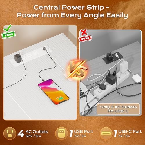 PRAISUN 63 Inch L Shaped Office Desk with Power Outlets and Type-C Port, Large Computer Gaming Desk with 3 Fabric Drawers, Mesh Shelves, Corner Study Work Writing Desk, White - Image 5