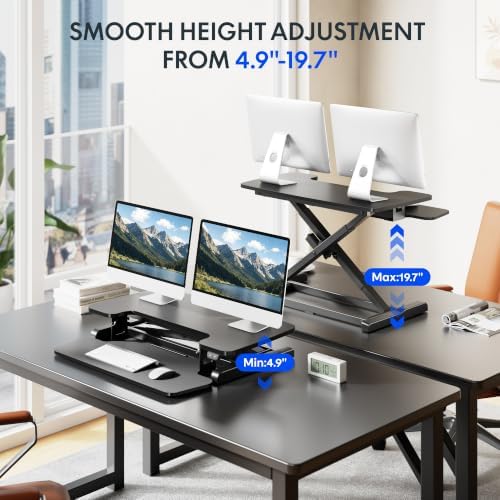 FLEXISPOT 32" Electric Standing Desk Converter, Motorized Sit to Stand Desk Riser, Height Adjustable Desktop Monitor and Laptop Workstation with Wide Keyboard Tray, Black - Image 4