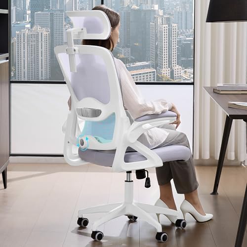 Ergonomic Office Chair,Mesh Office Chair with Lumbar Support,High Back Desk Chair with Flip-up Arms,400 lbs Big and Tall Computer Chair with Headrest,Comfy Desk Chairs (Lavender) by NexthroOfficeChair