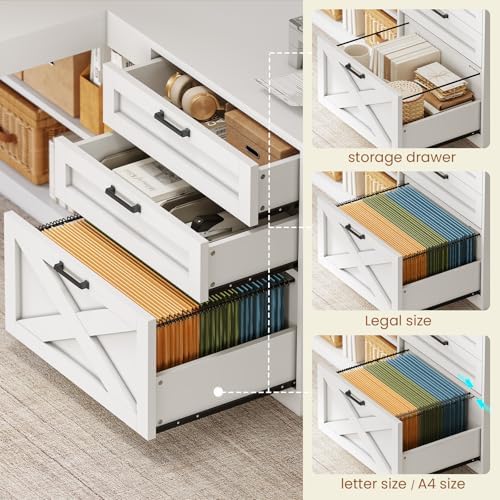 SEDETA Farmhouse 61” L Shaped Office Desk with Drawers, Storage Shelves - Image 3