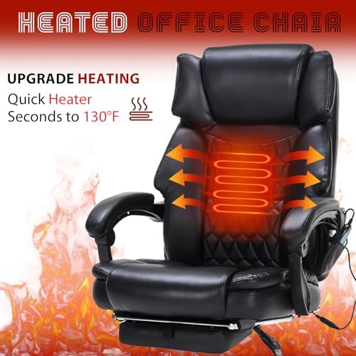 Massage Office Chair with Foot Rest 6 Points Vibration and Heat Home Office Desk Chairs for Heavy People 400lbs Reclining Managerial Chairs Ergonomic Executive Chair (Black) - Image 4
