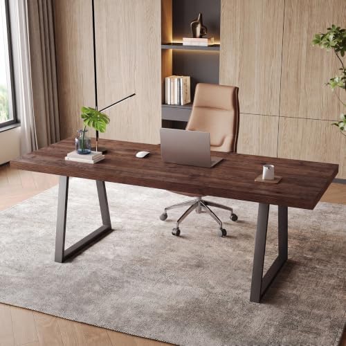 63" Industrial Executive Desk, Solid Wood Computer Laptop Desk with Strong Metal Legs, Study Writing Table Business Workstation for Home Office, Small Conference Table - Image 4