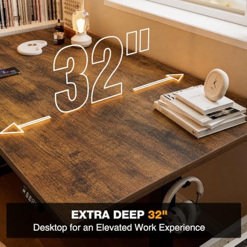 Grandder 55x32 Extra-Deep Electric Standing Desk, Wide Desktop Fits 49" Ultrawide Monitor+Dual Screens, 176 lbs Capacity, 2 Memory Presets, Computer Desk for Home Office & Gaming, Rustic Brown - Image 4
