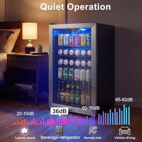 20 Inch Beverage Refrigerator, Mini Fridge with Glass Door for Soda Beer– 130 Can Small Fridge for Home Office Bar, 3.4 Cu.Ft Drink Cooler with Reversible Door, Digital Temperature Control - Image 4