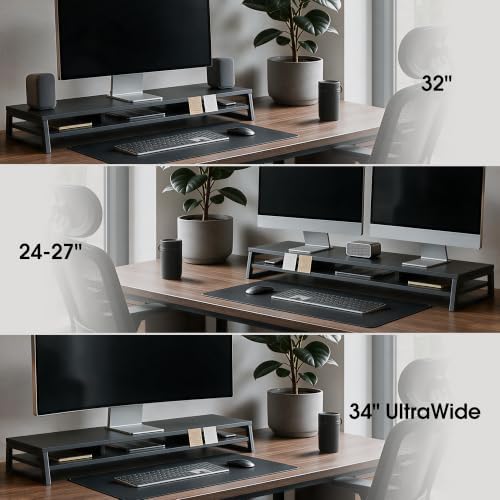 Fenge Dual Monitor Riser for Desk, Open Shelf with 3 Storage Compartments - Image 5