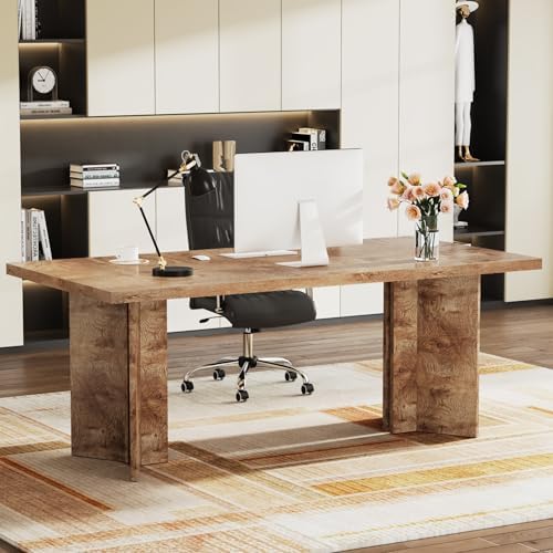 Tribesigns 63-inch Executive Desk, Vintage Home Office Computer Desk with Large Tabletop, Farmhouse Wood Writing Conference Table Workstation for Office, Study, Light Oak Brown by Tribesigns