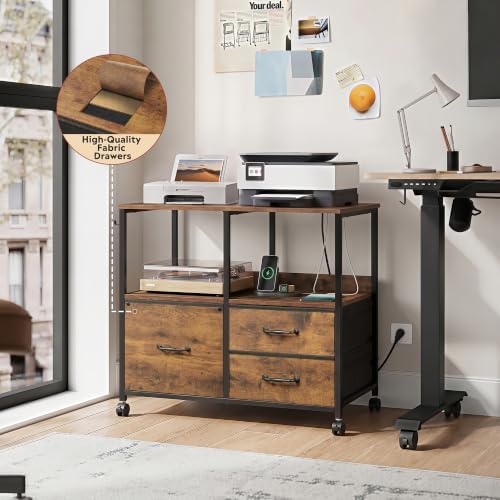 DEVAISE 3 Drawer Mobile File Cabinet, Fabric Filing Cabinet, Rustic Brown - Image 3