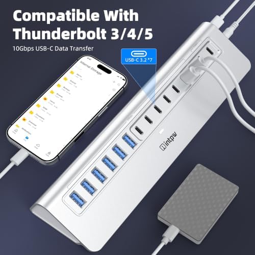 Powered USB Hub 10Gbps, intpw 15-Port USB 3.2/USB C Hub (6 x USB-A 3.2 + 7 x USB-C 3.2 10Gbps +2 x PD 45W Fast Charging Ports), 3Ft Cable, Aluminum USB Hub for PC/Laptop/iPhone 17/16/MacBook Neo - Image 6