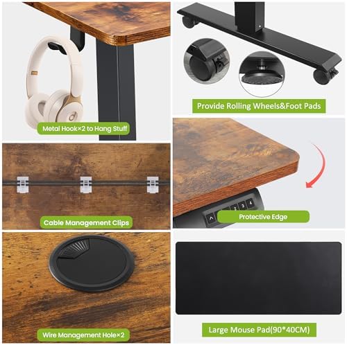 farexon 55x24 Inch Electric Standing Desk with Mouse Pad, Brown - Image 4