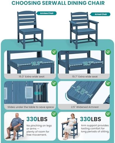 SERWALL Armless Outdoor Dining Set, Patio Dining Set for 6, Blue - Image 5
