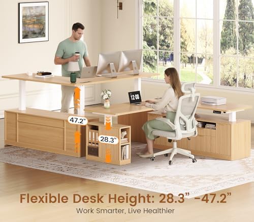 SEDETA Fluted L Shaped Executive Electric Standing Desk with 4 Drawers - Image 3