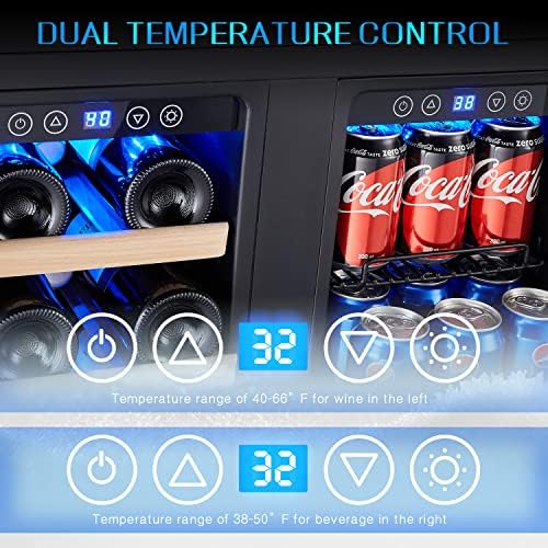 24 Inch Wine and Beverage Fridge, Wine Refrigerator Dual Zone Hold 20 Bottles and 78 Cans,Built-In or Freestanding Digital Touch Control - Image 4
