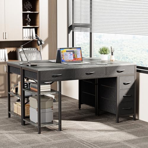 Huuger Computer Desk with 6 Drawers, Office Desk with Shelves, Reversible Gaming Desk, Corner Desk with Storage, Work for Home Office, Study, Living Room, 47inch, Grey - Image 7