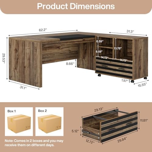 Tribesigns 62.2" L-Shaped Executive Desk with Mobile File Cabinet - Image 2