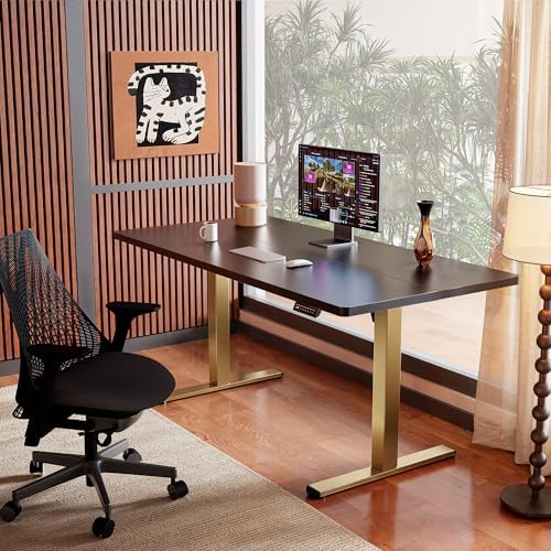 ErGear Height Adjustable Electric Standing Desk, 32 x 19 Inches Sit Stand up Desk, Memory Computer Home Office Desk, Black+Gold - Image 2