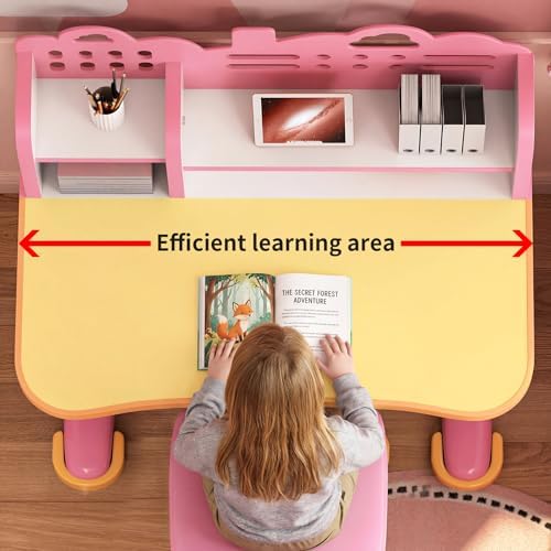 Kids Desk and Chair Set for Ages 3-12 - Height Adjustable Study Desk with Widened Desktop, Storage Drawer & Bookstand, Ergonomic Design, Supports up to 300 lbs - Image 6