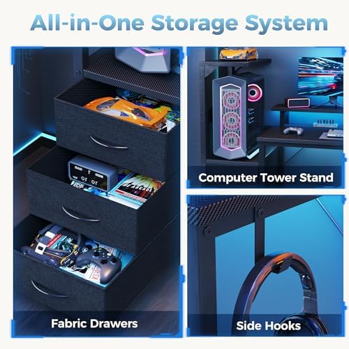 DUMOS 52” Reversible Gaming Computer Desk with Drawers and Power Outlet - Image 6
