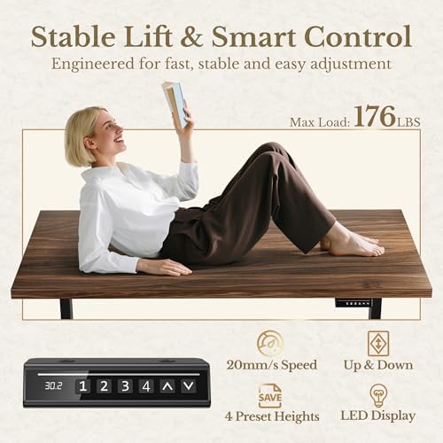 L Shaped Executive Standing Desk with File Cabinet, Electric Height Adjustable Desk with AC/USB and Privacy Panel for Home and Office, Black Walnut - Image 6